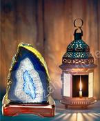 Blue Lace Agate Geode Lamp Crystal Cut Base Lamp Complete Blue XL image
