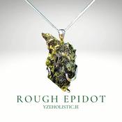 Epidot Rough Sparkly Natural Stone 925 Sterling Silver Pendant Necklace Pendant image