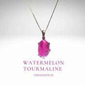 Pink Watermelon Tourmaline Crystal Quartz 925 Sterling Silver Pendant Necklace image
