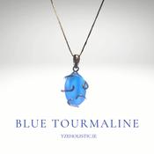 Blue Tourmaline Natural Stone 925 Sterling Silver Pendant Necklace image