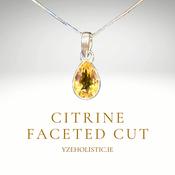 Citrine Crystal Natural Stone Necklace Sterling Silver Pendant Drop Shape image