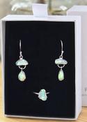 Ethiopian Opal 925 Sterling Silver Ring &amp; Opal Earrings Genuine Stone Jewellery Set image