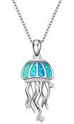 Jellyfish Blue Silver Necklace Ocean Theme Pendant Silver Gift image