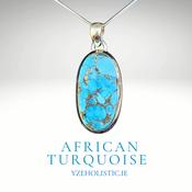 African Turquoise Pendant Necklace 925 Sterling Silver. image