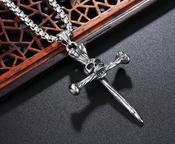 Gothic Cross Skull Punk Rock Style Silver Skeleton Skull Pendant Necklace Titanium Steel image