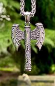 Carved Viking Axe Titanium Steel Silver Pendant Necklace image
