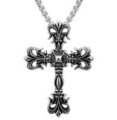 Vintage Massive Gothic Cross Silver Pendant Necklace image