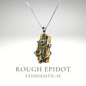 Epidot Rough Sparkly Natural Stone 925 Sterling Silver Pendant Necklace Pendant image