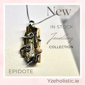 Epidot Rough Sparkly Natural Stone 925 Sterling Silver Pendant Necklace Pendant image