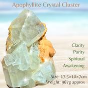 Apophyllite with Green Fluorite Infusion Cluster Crystal Geode image