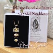 Keshi Rainbow Pearl &amp; Natural Citrine Crystal 925 Sterling Silver Pendant Necklace image
