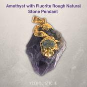 Amethyst with Fluorite Crystal Pendant Necklace Gold image