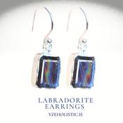 Labradorite Gemstone 925 Sterling Silver Crystal Earrings Rectangular Shape image