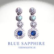 Blue Sapphire Crystal 925 Sterling Silver Earrings Long Round image