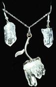 Clear Quartz Cluster Flower Pendant Points Sterling Silver Jewellery Set ( Necklace and Earrings ) image