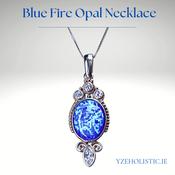 Blue Fire Opal and Herkimer Diamond Crystal Oval Drop Shape Neckless 925 Sterling Silver image