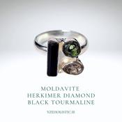 Moldavite  Herkimer Diamond Black Tourmaline Ring  image