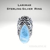 Larimar Crystal Ring - Larimar Gemstone AAA Grade, Genuine Natural 925 Sterling Silver image