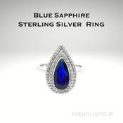 Blue Sapphire Crystal 925 Sterling Silver Drop Shape Ring image