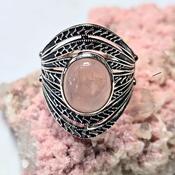 Rose Quartz Ring Natural Stone 925 Sterling Silver Crystal image