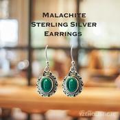 Malachite Earrings Oval Vintage Genuine Stone Crystal Collection image