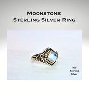 MOONSTONE RING DIAMOND SQUARE SHAPE STYLE 925 STERLING SILVER image