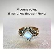 MOONSTONE RING DIAMOND SQUARE SHAPE STYLE 925 STERLING SILVER image