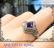 Amethyst Crystal Diamond Square Ring 925 Sterling Silver image