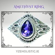Amethyst Crystal Tear Drop 925 Silver Ring image