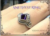 Amethyst Crystal Diamond Square Ring 925 Sterling Silver image
