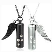 Jewellery Paw Print Urn Necklace for Ashes Cylinder Urn Pendant Keepsake Memorial Ash Locket Holder Black and Silver image