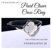 Cross Lucky Clover Leaf Mother of Pearl Ring 925 Sterling Silver Jewellery image