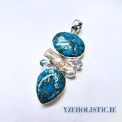 Turquoise Pearl Topaz Moonstone Combination Crystal Pendant Necklace 925 Sterling Silver image