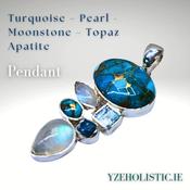 Turquoise Topaz Apatite Moonstone Combination Crystal Pendant Necklace 925 Sterling Silver image