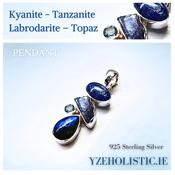 Labradorite Kyanite Pearl Blue Topaz Crystal Sterling Silver Pendant Necklace image