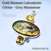 PENDANT NECKLACE GOLD SHIMMER LABRADORITE - CITRINE -MOONSTONE image