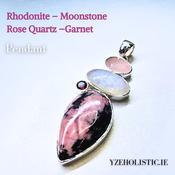 Rhodonite - Moonstone  - Rose Quartz - Garnet 925 Sterling Silver Natural Stone Necklace image