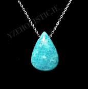 Amazonite Teal Drop Shape Green Amulet Necklace 925 Sterling silver Pendant Crystal Necklace image