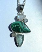 Malachite - Moonstone - Green Kyanite - Blue Topaz 925 Sterling Silver Pendant Natural Stone Crystal Necklace image