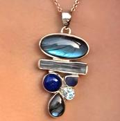 Labradorite Kyanite Lapis Lazuli Tanzanite Blue Topaz Crystal 925 STERLING SILVER Pendant Necklace image