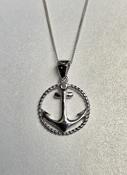 Anchor 925 Sterling Silver Round Pendant Necklace image