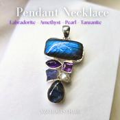 Labradorite Amethyst Tanzanite Pearl Crystal Pendant 925 sterling silver image