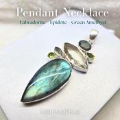 Labradorite Green Amethyst Peridot Crystal Pendant 925 sterling silver image