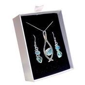 Aquamarine and Blue Topaz Crystal Earrings Necklace Sterling Silver Jewellery Set image