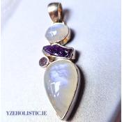 Moonstone - Morganite - Amethyst Pendant Natural Stone Crystal Necklace Pendant image