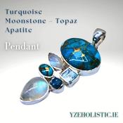 Turquoise Pearl Topaz Apatite Moonstone Combination Crystal Pendant Necklace 925 Sterling Silver image