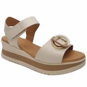Oh My Sandals Womens Beige Leather Low Wedge Sandal - 5974 image