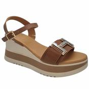 Oh My Sandals Womens Brown Leather Low Wedge Sandal - 5981 image