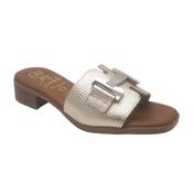 Oh My Sandals Womens Gold Leather Block Low Heel Mule - 5890 image