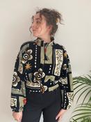 Cropped Black Floral Print Fleece